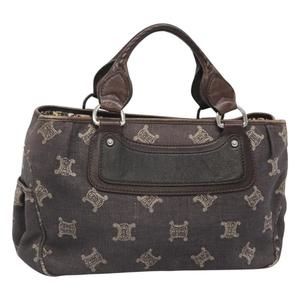 CELINE Paris Macadam Canvas Boogie Hand Bag Denim Navy Silver Auth BA1681